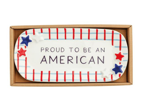 The image shows a plaid proud American everything tray.