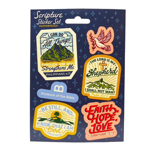 The image shows a pack of Scripture art decal set, which includes six stickers