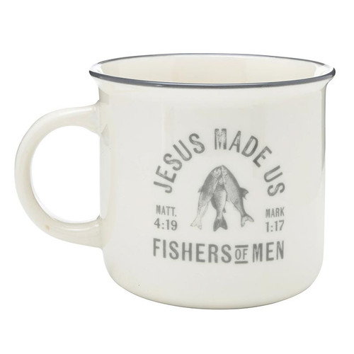 The image shows a camp-style Fishers of Men mug.