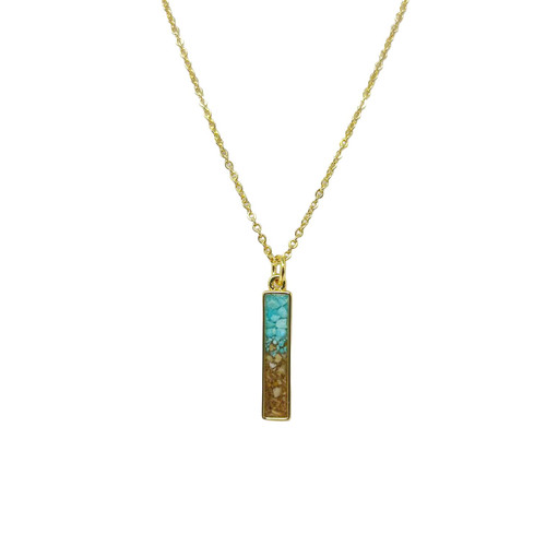 The images show an Explorer Necklace Bar with Dead Sea sand and turquoise stones.  