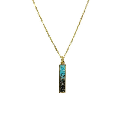 The image shows a Explorer Necklace Bar, made with sand from Galilee and paired with a turquoise stone.
