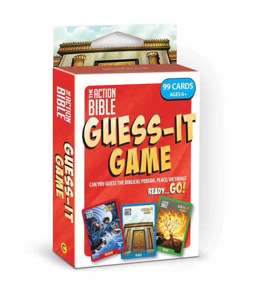 The image shows The Action Bible Guess-It Game in its box. 