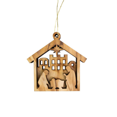 Olive Wood Nativity Dimensional Ornament - Bethlehem