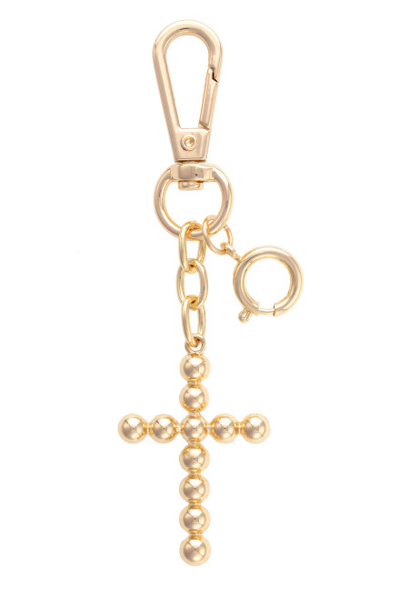 SHINY GOLD BEADED CROSS BAG CHARM