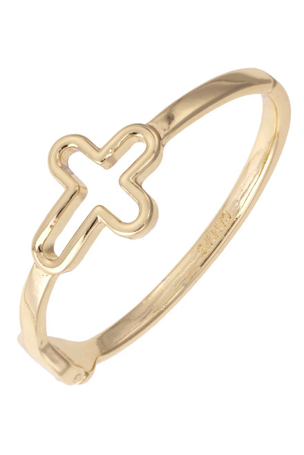 SHINY GOLD OPEN CROSS HINGE BANGLE 