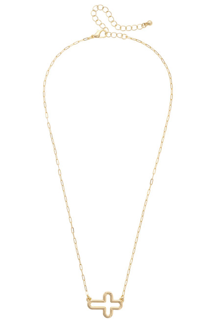 SHINY GOLD FOSTER OPEN SIDEWAYS CROSS NECKLACE