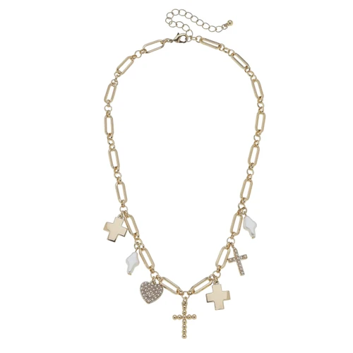 ABIGAIL GOLD MULTI CHARM CROSS NECKLACE