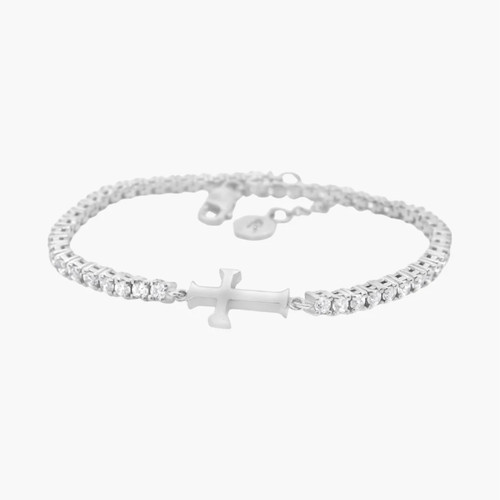 Luminous Silver Cross Tennis Bracelet 7"