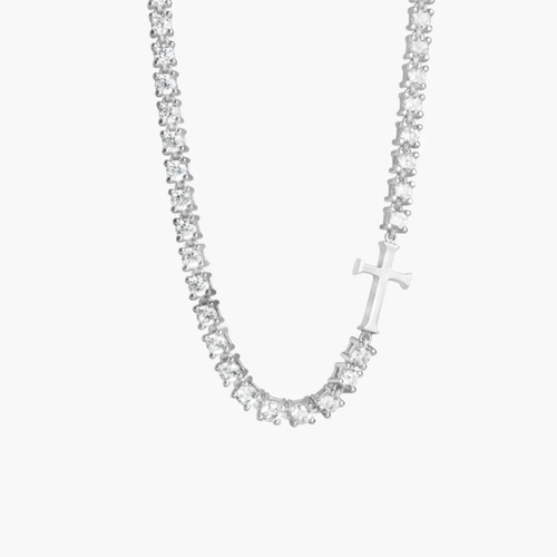 Luminous Silver Cross Tennis Necklace