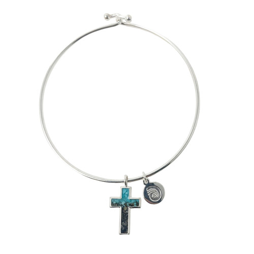 Cross Bangle Bracelet- Sea of Galilee Sand & Turquoise