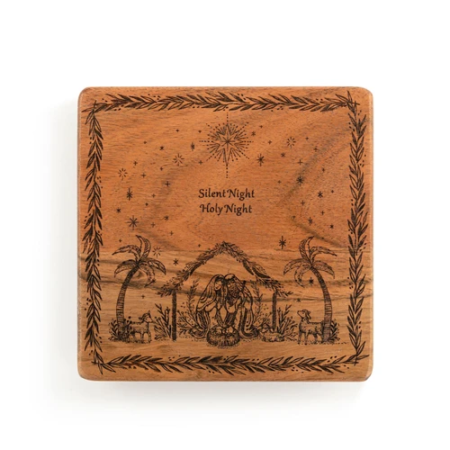 Silent Night Etched Wood Trivet 