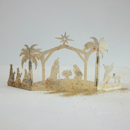 Metal Folding Mantle Scene with Nativity