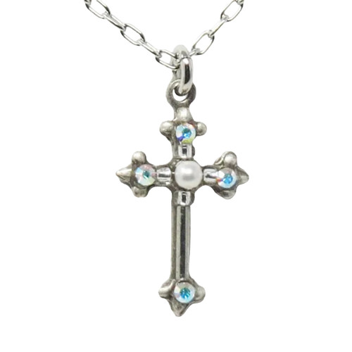 Dainty Cross White Pearl Necklace