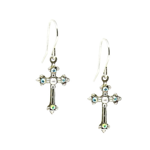 Dainty Cross White Pearl Earrings 