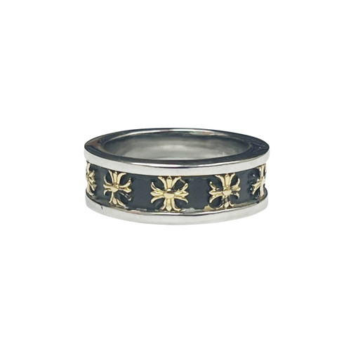 Men's Stainless Steel Black & Gold Cross Ring