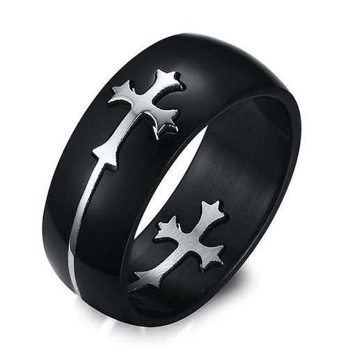 Black Stainless Steel Cross Ring