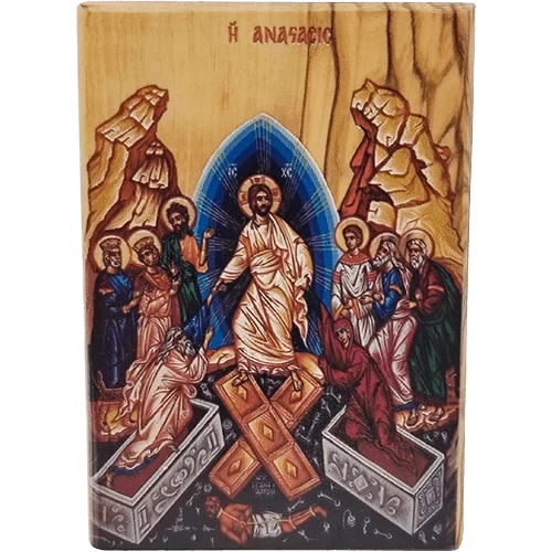 Icon Olive Wood Jesus Resurrection Plaque