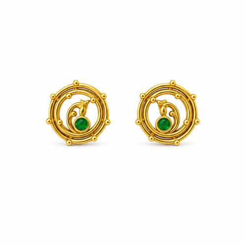Icon Flower Emerald Round Earrings