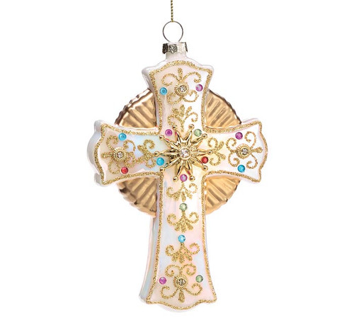 White & Gold Medallion Cross Ornament