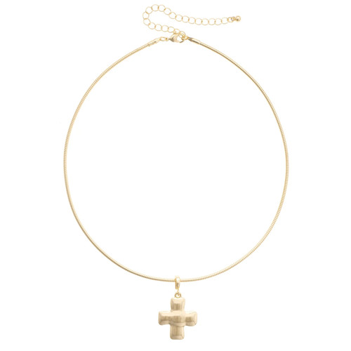 Square Cross Skinny Collar Necklace in Shiny Gold