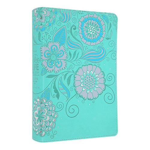 NLT Girls Life Application Study Bible, Teal/Pink Flowers