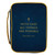 Image shows a Bible cover a handle on the left side. In the center of the cover, there is a cross and the Bible verse With God all things are possible in gold print.