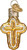 Image shows a mini cross ornament that is blown from glass and hand-painted with shimmering gold and silver accents