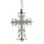 The image show a crystal cross ornament, crafted from shimmering acrylic and delicate wire.