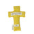 Image shows the back of a handmade quilted Comfort Cross –Angel Joy with Psalm 91:4 on yellow material.