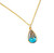 Image shows a close-up of the gold teardrop necklace featuring natural elements sourced from the Dead Sea.