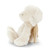 Image shows the side of a plush lamb toy with its gold wings.