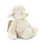 Image shows the side of a plush lamb toy with its gold wings.