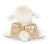 Image shows the back of a plush lamb toy with its gold wings.