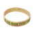 The image shows the front of a silicone bracelet with cherry blossoms and green letters.