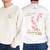The image shows the front and back of this cream-colored sweatshirt with a cherry blossom branch.