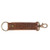 The image shows a leather keychain with  Be Still embossed on it. 