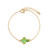 The image shows a frontal and artful cross bracelet in green with an extension.