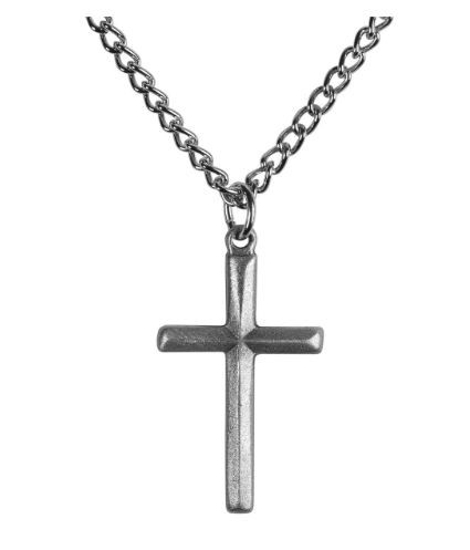 Vintage Silver Tone Pewter Cross Necklace, Retro Religious