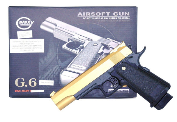Galaxy G6 Full Metal Spring Pistols in gold/black with box
