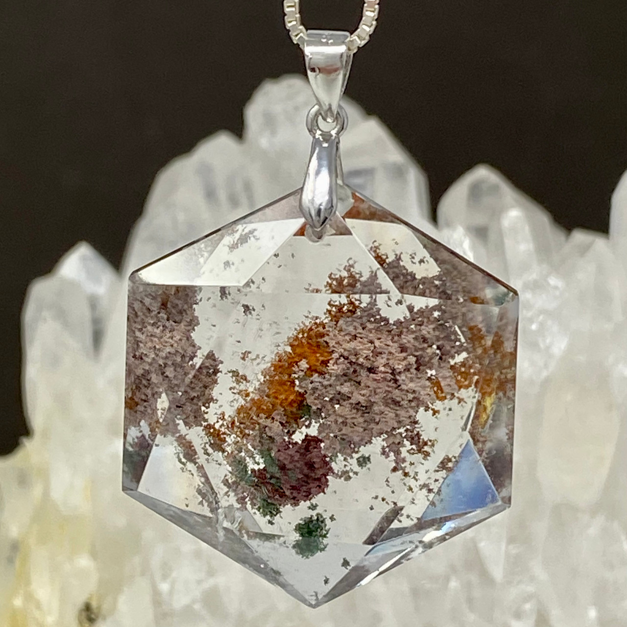 Natural Clear Quartz Hexagram Pendant with Chlorite Inclusion, Small
