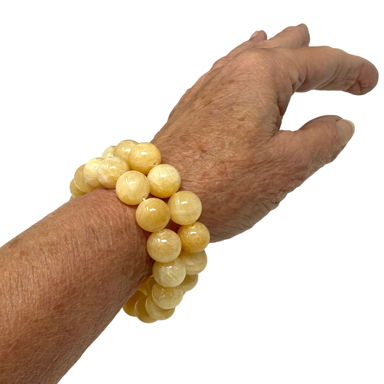 Yellow Jade Mala Bead Bracelet, 17-12mm Beads