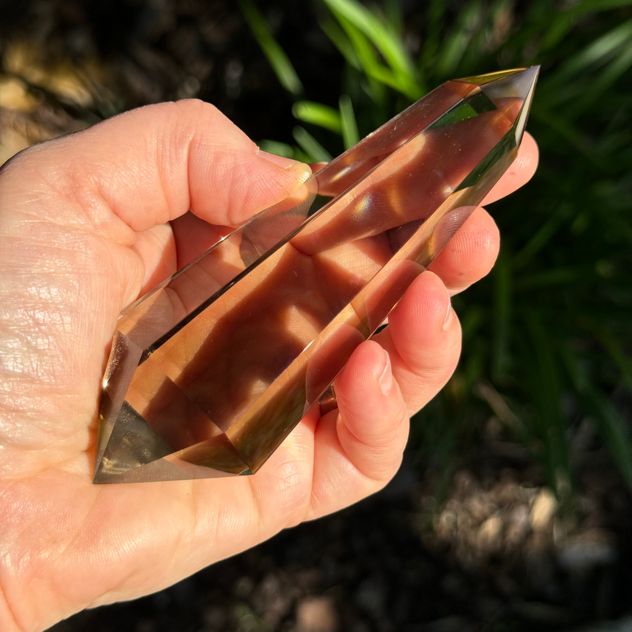 Smoky Quartz and Obsidian Crystal Wand