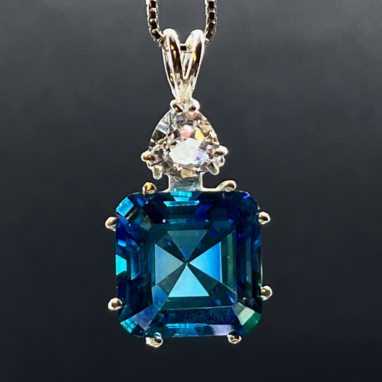 Aqua Aura Earth Heart Crowned with Danburite Trillion