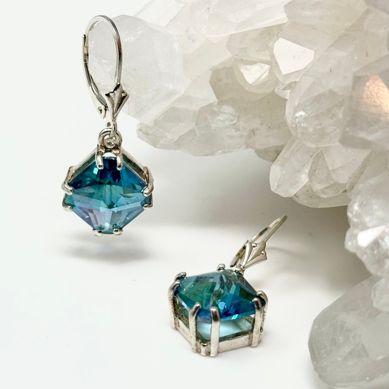 Aqua Aura Magician Stone Earrings
