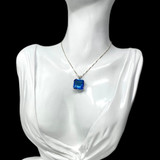 Natural Tibetan Blue Obsidian Earth Heart Crystal Pendant, Set in Sterling Silver