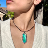 "Infinity" Pendant - Lemurian Clear Quartz w/ Cyan Dichroic Glass