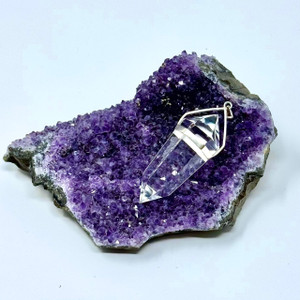 New! Clear Quartz 6 Faceted Crystal Wand Pendant ~ Set in 990 Sterling Silver