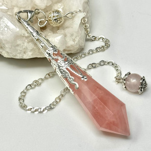 Rose Quartz Crystal Pendulum with Silver Setting