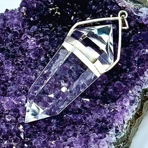 Restock! 6 Faceted Clear Quartz Crystal Wand Pendant - Set in 990 Sterling Silver