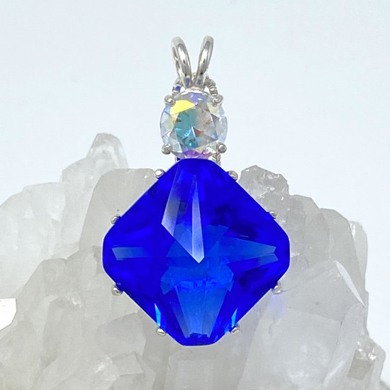 Magician Stone Pendant  in Siberian Blue Quartz and Mystic Topaz
